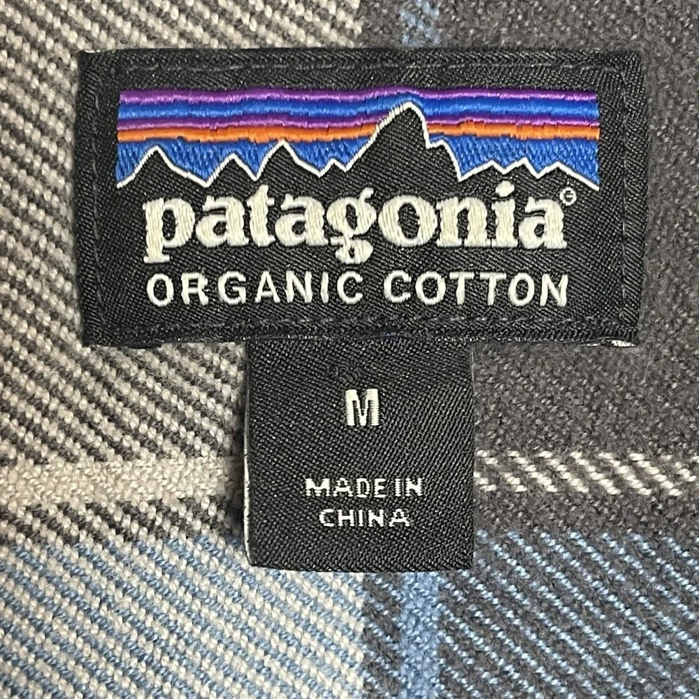 Patagonia Fjord Flannel Button Down Shirt Mens M Blue/Gray Plaid Organic Cotton - Picture 9 of 10